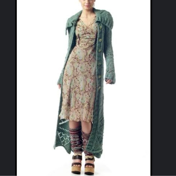 Free People Green Blue Budapest Daydream Long Knit Duster Sweater Cardigan Small - Picture 3 of 10